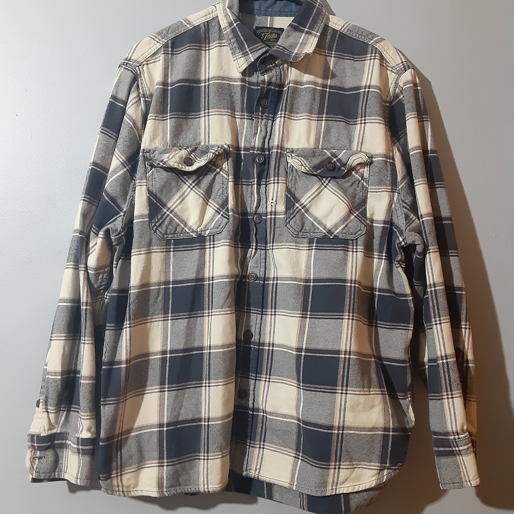 Jacks Men's Flannel Plaid Button Shirt Cream Multicilor Suze 2X Fisherman